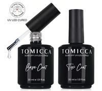 TOMICCA Ensemble de 2 pièces 30ml Base Coat et Top Coat transparents, nécessite un séchage sous lumière UV/LED, ensemble de gel pour nail art longue tenue, convient pour le DIY à la maison, le salon d