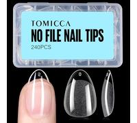 TOMICCA Lot de 240 faux ongles courts en acrylique semi-mats en forme d'amande - 12 tailles - Ongles préformés - Couverture complète