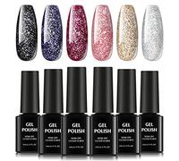 TOMICCA Vernis Semi Permanent Pailleté Set, 6 couleurs Pailleté Vernis Gel UV, Soak-Off Vernis à ongles UV/LED Gel Cadeau pour salon de manucure DIY Home, 8ML