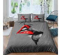 Tomifine Amour Housse de Couette Mr et Mrs Couple Parure de Lit Lèvres Rouge avec Fermeture Éclair et 2 Taies d'oreiller 65x65cm Douce et Confortable Microfibre (220x240 cm,Gris foncé)