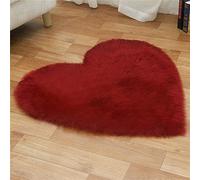 Tomifine Faux Tapis Laine Forme De Coeur Tapis Imitation Toison Moquette Fluffy Soft Longhair Décoratif Coussin de Chaise Canapé Natte (50 x 60 cm,Rouge foncé)