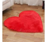 Tomifine Faux Tapis Laine Forme De Coeur Tapis Imitation Toison Moquette Fluffy Soft Longhair Décoratif Coussin de Chaise Canapé Natte (30 x 40 cm,Rouge)