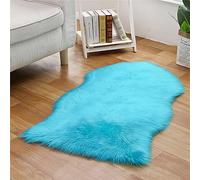 Tomifine Faux Tapis Peau de Mouton Tapis en Fourrure Synthétique Peau d'agneau Tapis Fluffy Soft Toison Moquette pour Le Salon Tapis de Canapé Coussin Natte (40 x 60 cm,Bleu)