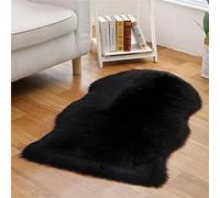 Tomifine Faux Tapis Peau de Mouton Tapis en Fourrure Synthétique Peau d'agneau Tapis Fluffy Soft Toison Moquette pour Le Salon Tapis de Canapé Coussin Natte (40 x 60 cm,Noir)