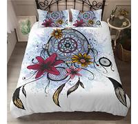 Tomifine Housse de Couette Capteur de Rêve, Attrape-Rêves Parure de Lit 140x200 cm avec Fermetureéclair + 2 Taies d'oreiller 65x65cm Microfibre Douce Respirante (220x240 cm,la Plume c)