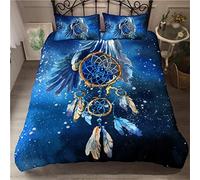 Tomifine Housse de Couette Capteur de Rêve, Attrape-Rêves Parure de Lit 140x200 cm avec Fermetureéclair + 2 Taies d'oreiller 65x65cm Microfibre Douce Respirante (240x260 cm,la Plume b)