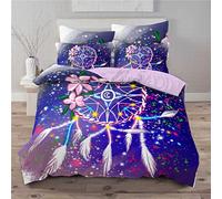 Tomifine Housse de Couette Dreamcatcher Parure de Lit Bohême Attrape-rêves en Plumes Imprimé Housse de Couette Microfibre et Taie d'oreiller pour 3 Pièces (240x260cm,Violet)