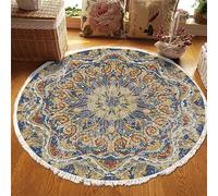 Tomifine Mandala Tapis Salon en Coton, Bohème Rond Tissé Tapis avec Franges Lavable en Machine Tapis de Sol d'entrée pour Chambre à Coucher, Couloir (120 cm,Gris)