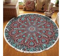 Tomifine Mandala Tapis Salon en Coton, Bohème Rond Tissé Tapis avec Franges Lavable en Machine Tapis de Sol d'entrée pour Chambre à Coucher, Couloir (60 cm,Fleurs)