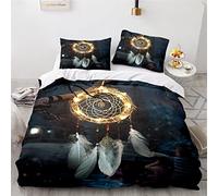 Tomifine Parure de Lit Attrapeur Rêves Plume Housse de Couette Bohême Style Microfibre Douce avec Fermeture éclair pour Adultes et Enfants (220x240 cm,Plumes j)