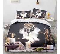 Tomifine Parure de Lit Attrapeur Rêves Plume Housse de Couette Bohême Style Microfibre Douce avec Fermeture éclair pour Adultes et Enfants (240x260 cm,Plumes e)