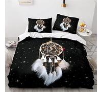 Tomifine Parure de Lit Attrapeur Rêves Plume Housse de Couette Bohême Style Microfibre Douce avec Fermeture éclair pour Adultes et Enfants (240x260 cm,Plumes c)