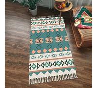 Tomifine Tapis Bohème avec Franges Tapis de Sol Decoration Tissé Ethnique Tapis Antiderapant Géométrique Lavable Tapis de Couloir pour Chambre, Salon (60x90 cm,Vert Brun)