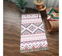 Tomifine Tapis Bohème avec Franges Tapis de Sol Decoration Tissé Ethnique Tapis Antiderapant Géométrique Lavable Tapis de Couloir pour Chambre, Salon (50x80 cm,Couleur Rose)