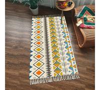 Tomifine Tapis Bohème avec Franges Tapis de Sol Decoration Tissé Ethnique Tapis Antiderapant Géométrique Lavable Tapis de Couloir pour Chambre, Salon (50x80 cm,Orange Jaune)