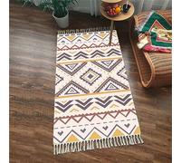 Tomifine Tapis Bohème avec Franges Tapis de Sol Decoration Tissé Ethnique Tapis Antiderapant Géométrique Lavable Tapis de Couloir pour Chambre, Salon (50x80 cm,Jaune Brun)