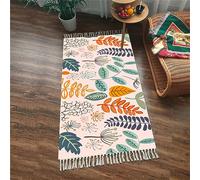 Tomifine Tapis Bohème avec Franges Tapis de Sol Decoration Tissé Ethnique Tapis Antiderapant Géométrique Lavable Tapis de Couloir pour Chambre, Salon (60x120 cm,Feuilles)