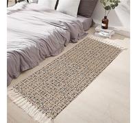 Tomifine Tapis Bohème en Coton Tissé avec Frange, Design Géométrique Moderne Lavable Antidérapant (50x80 cm, Brun)
