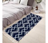 Tomifine Tapis en Coton Tissé, Tapis Bohème avec Frange, Tapis Tissé pour Salon Chambre, Home Tapis Géométriques Design Moderne Lavable Antiderapant (60x150 cm,Bleu Noir)