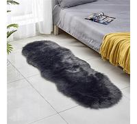 Tomifine Tapis en Peau de Mouton synthétique, Tapis Salon en Fausse Fourrure, Man Made Luxe Tapis de Canapé Coussin Cozy Sensation comme véritable Laine (Gris foncé,80 x 180 cm)