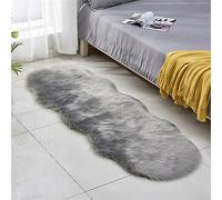 Tomifine Tapis en Peau de Mouton synthétique, Tapis Salon en Fausse Fourrure, Man Made Luxe Tapis de Canapé Coussin Cozy Sensation comme véritable Laine (Gris,80 x 180 cm)