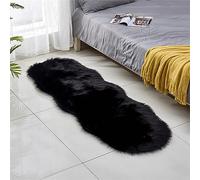 Tomifine Tapis en Peau de Mouton synthétique, Tapis Salon en Fausse Fourrure, Man Made Luxe Tapis de Canapé Coussin Cozy Sensation comme véritable Laine (Noir,80 x 180 cm)
