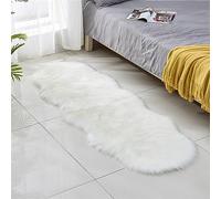 Tomifine Tapis en Peau de Mouton synthétique, Tapis Salon en Fausse Fourrure, Man Made Luxe Tapis de Canapé Coussin Cozy Sensation comme véritable Laine (Blanc,60 x 90 cm)