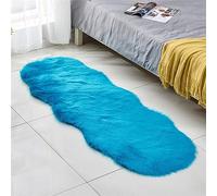 Tomifine Tapis en Peau de Mouton synthétique, Tapis Salon en Fausse Fourrure, Man Made Luxe Tapis de Canapé Coussin Cozy Sensation comme véritable Laine (Bleu foncé,40 x 60 cm)