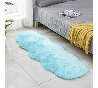 Tomifine Tapis en Peau de Mouton synthétique, Tapis Salon en Fausse Fourrure, Man Made Luxe Tapis de Canapé Coussin Cozy Sensation comme véritable Laine (Bleu,60 x 90 cm)