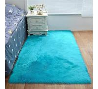 Tomifine Tapis Faux en Peau de Mouton Imitation Toison Moquette Fluffy Soft Longhair Décoratif Coussin de Chaise Canapé Natte Anti-dérapant pour Chambre et Salon (40 x 60 cm,Bleu)