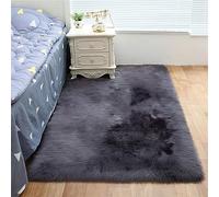 Tomifine Tapis Faux en Peau de Mouton Imitation Toison Moquette Fluffy Soft Longhair Décoratif Coussin de Chaise Canapé Natte Anti-dérapant pour Chambre et Salon (60 x 90 cm,Gris foncé)