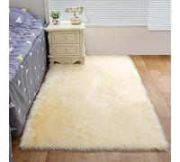 Tomifine Tapis Faux en Peau de Mouton Imitation Toison Moquette Fluffy Soft Longhair Décoratif Coussin de Chaise Canapé Natte Anti-dérapant pour Chambre et Salon (40 x 60 cm,Beige)