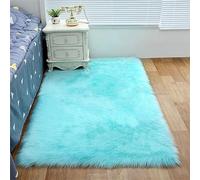 Tomifine Tapis Faux en Peau de Mouton Imitation Toison Moquette Fluffy Soft Longhair Décoratif Coussin de Chaise Canapé Natte Anti-dérapant pour Chambre et Salon (60 x 150 cm,Bleu Clair)