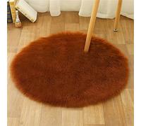 Tomifine Tapis Faux en Peau de Mouton Soft Rond Imitation Toison Moquette Fluffy Longhair Décoratif Coussin pour Maison, Salon, Ccanapé, Chambre à Coucher (45 cm,Rouge Brun)