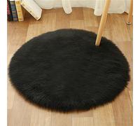 Tomifine Tapis Faux en Peau de Mouton Soft Rond Imitation Toison Moquette Fluffy Longhair Décoratif Coussin pour Maison, Salon, Ccanapé, Chambre à Coucher (30 cm,Noir)