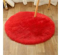 Tomifine Tapis Faux en Peau de Mouton Soft Rond Imitation Toison Moquette Fluffy Longhair Décoratif Coussin pour Maison, Salon, Ccanapé, Chambre à Coucher (90 cm,Rouge)