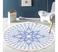 Tomifine Tapis Rond en Coton Tressé Bohème Tapis avec Franges Mandala Motif Antidérapant Tapis Décoration du Sol pour Chambre à Coucher, Couloir, Salon (100 cm,Bleu 3)
