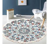 Tomifine Tapis Rond en Coton Tressé Bohème Tapis avec Franges Mandala Motif Antidérapant Tapis Décoration du Sol pour Chambre à Coucher, Couloir, Salon (120 cm,Bleu Rouge)