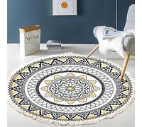 Tomifine Tapis Rond en Coton Tressé Bohème Tapis avec Franges Mandala Motif Antidérapant Tapis Décoration du Sol pour Chambre à Coucher, Couloir, Salon (100 cm,Orange Noir)