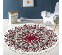 Tomifine Tapis Rond en Coton Tressé Bohème Tapis avec Franges Mandala Motif Antidérapant Tapis Décoration du Sol pour Chambre à Coucher, Couloir, Salon (100 cm,Rouge 2)
