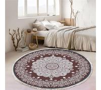 Tomifine Tapis Rond en Tissé Coton, Tapis Bohème Mandala avec Franges, Tapis Salon Chambre Antiderapant (80 cm,Brun 2)