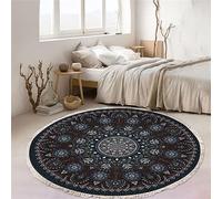 Tomifine Tapis Rond en Tissé Coton, Tapis Bohème Mandala avec Franges, Tapis Salon Chambre Antiderapant (80 cm,Bleu 2)