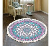 Tomifine Tapis Rond Tissé en Coton avec Franges, Mandala Tapis Bohême Lavable en Machine Tapis de Sol Décoration pour Salon Chambre Cuisine Salle Buanderie (80 cm,Rose Vert)