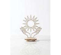 Tominov Les Mains du Soleil, Décoration en Bois avec Support, Texte Personnalisable, à Poser sur Un Meuble, 10 à 40cm, Bois Naturel, 36x42cm