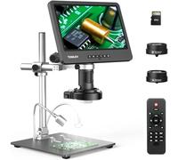TOMLOV DM602 Pro Microscope numérique HDMI Trois lentilles, Microscope soudé LCD 10,1" avec éclairage annulaire, écran IPS, Cadeaux pour Adultes, Carte 64GB, Support 10", Compatible Windows/Mac