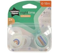 Tommee Tippee Night Time Glow in the Dark Soothers, Symmetrical Orthodontic Design, BPA-Free Silicone, 6-18 Months, Pack of 2 Dummies, Assorted