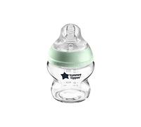 Tommee Tippee Biberon Naissance en Verre Closer to Nature, Valve Anti-Colique, Tétine Souple, Lot de 1, 150ml, Vert
