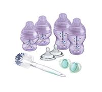 Tommee Tippee Biberon Kit Naissance pour Nouveau-Né Closer to Nature, Tétines Imitant le Sein Maternel, Valve Anti-Colique, Biberons 2x260ml 2x150ml,Sucette,Goupillon, Violet