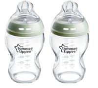 Tommee Tippee Biberon Naissance en Verre Closer to Nature, Valve Anti-Colique, Tétine Souple, Lot de 2, 250ml, Transparent
