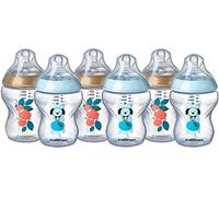 Tommee Tippee Biberons Catch Me Quick, 260 ml, Valve Anti-Colique, Tétine Souple, Lot de 6, Bleus et Violets